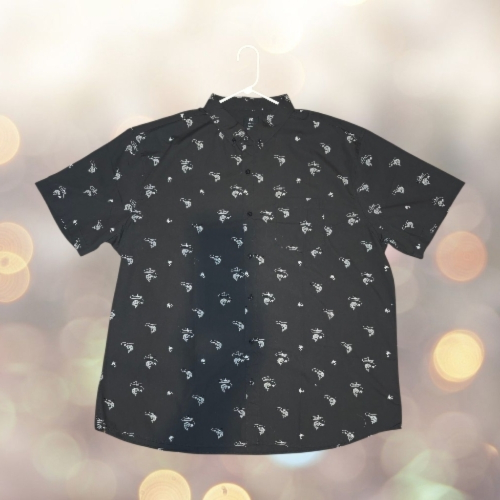 Visive Big Men’s Black Fly Fishing Lure Print Button Up Shirt Size 2XL